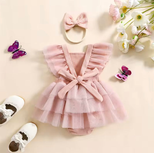 Elegant 3D Flower Tulle Tutu Romper Set