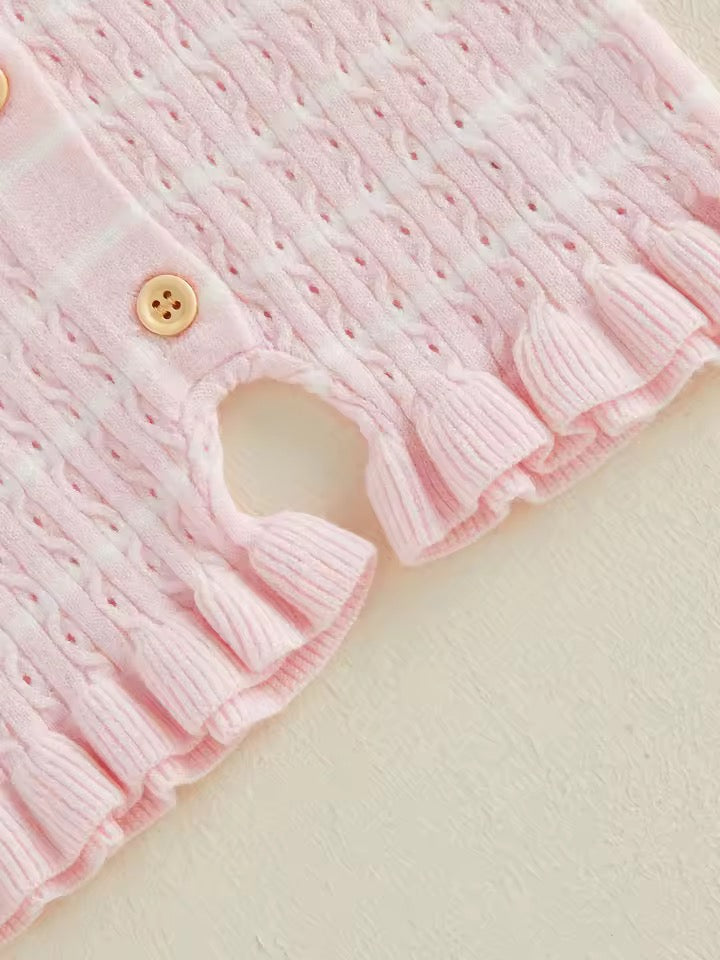 Soft Pink Knit Ruffle Short-Sleeve Romper