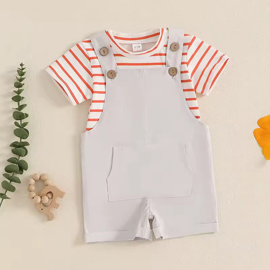 Baby Boy Striped T-shirt & Overall Romper Set