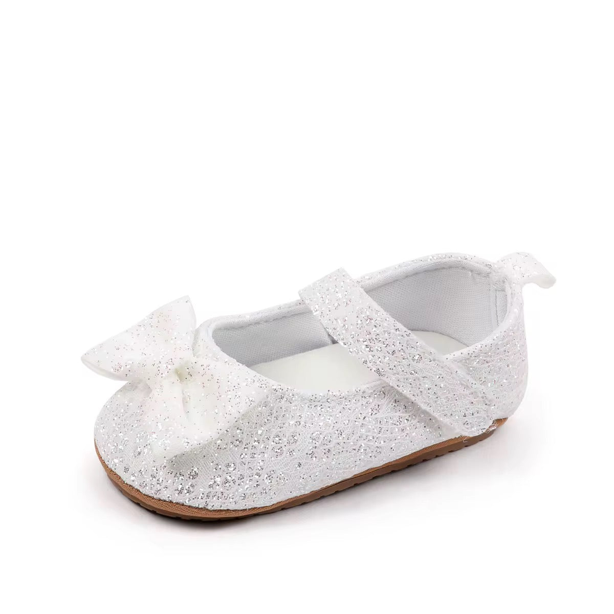 Glitter Silver Bow Baby Shoes