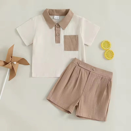 Baby Boy Beige Polo Shirt & Shorts Set