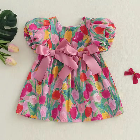 Pretty Tulip Garden Puff-Sleeve Princess