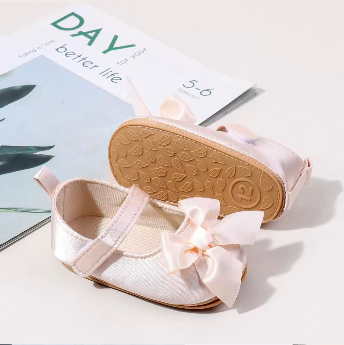 Soft Pink Satin Bow Baby Shoe