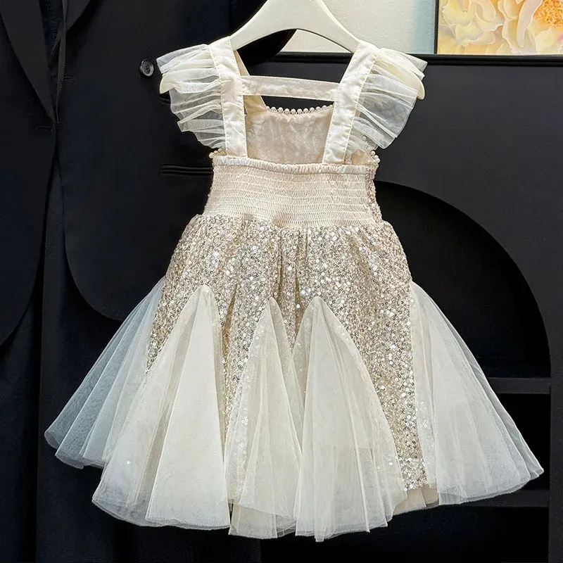 Beige Sequin Party Dress with Matching Bag