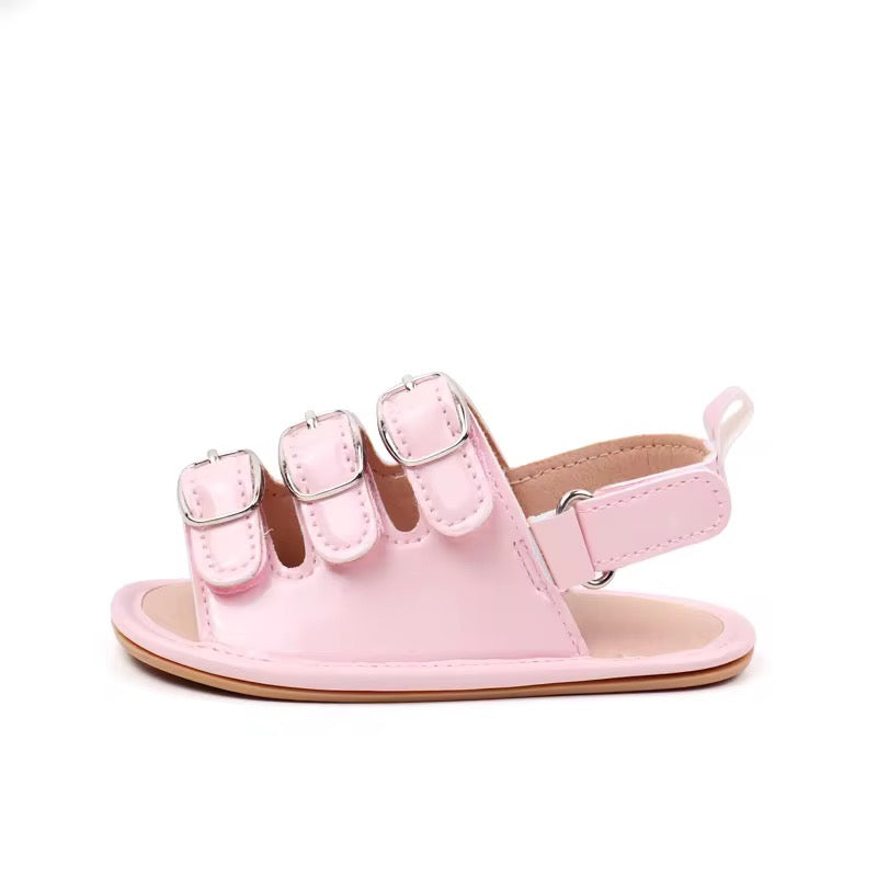 Soft Pink Triple Buckle Baby Sandals