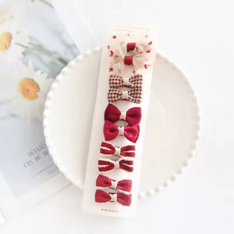 Safe Baby Hair Clips Set (10 Pcs) – Deep Red & Houndstooth