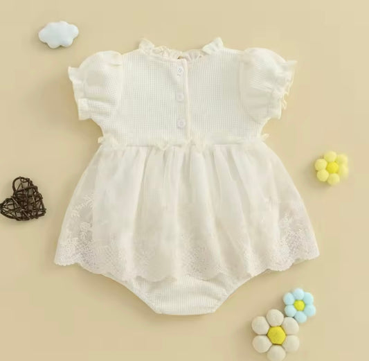 Off-White Lace Princess Romper Dress