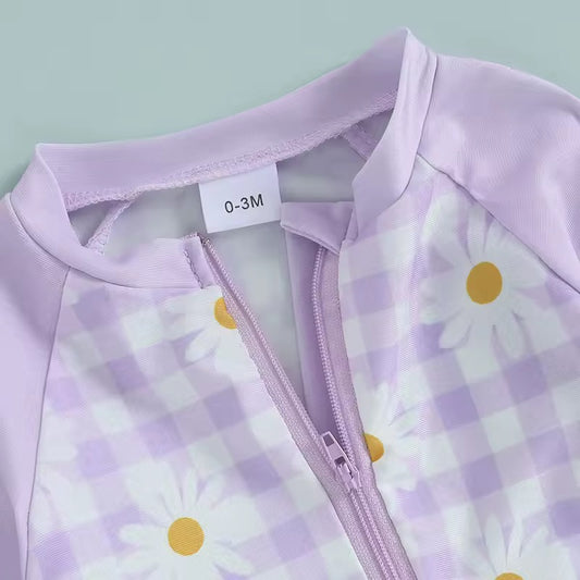 Pastel Flower Long Sleeve Swimwear & Matching Cap