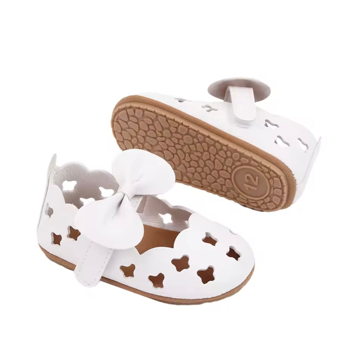 Elegant White Cut-Out Baby Shoes with Bow