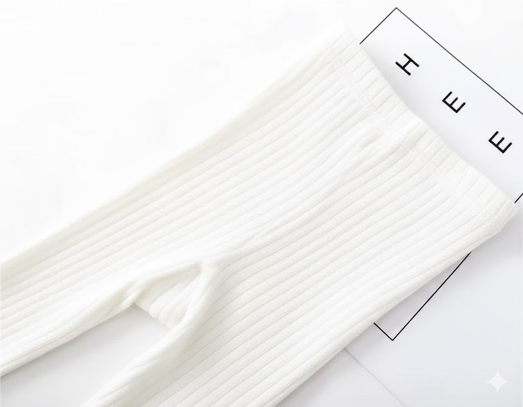 Soft White Fine-Ribbed Cotton Tights