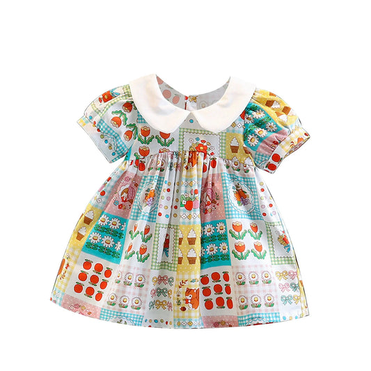 Baby Girl Vintage Patchwork Print Dress with Peter Pan Collar