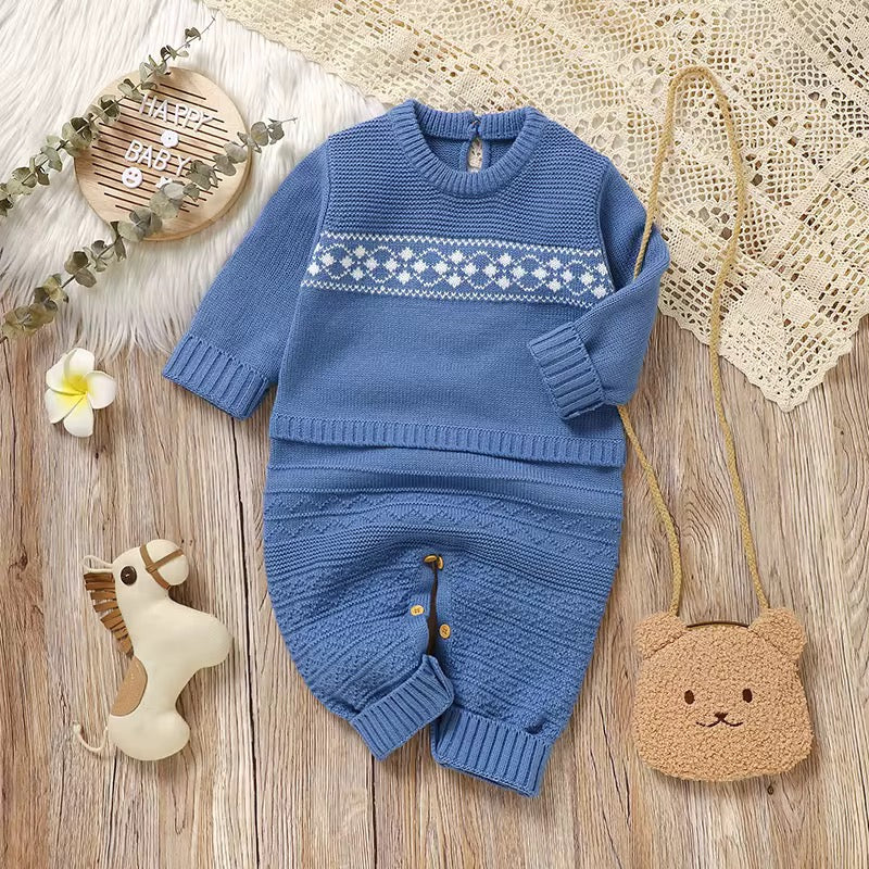 Baby Blue Knitted Winter Romper