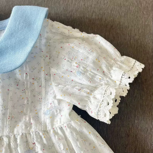 Playful Blue & off-White Cotton Dress