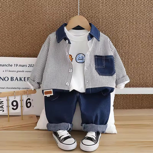 Boys 3-Piece Denim & Striped Outfit
