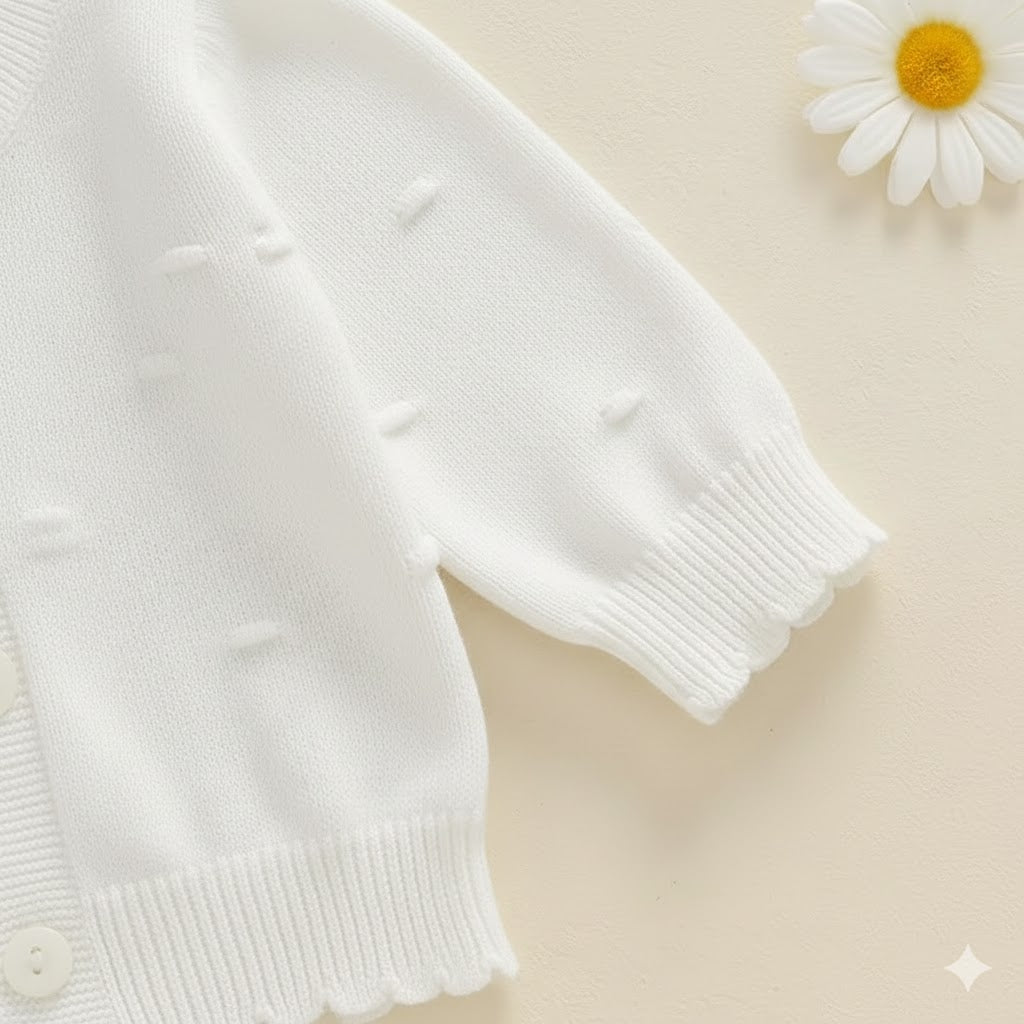 Soft white Cotton Bobble Knit Cardigan
