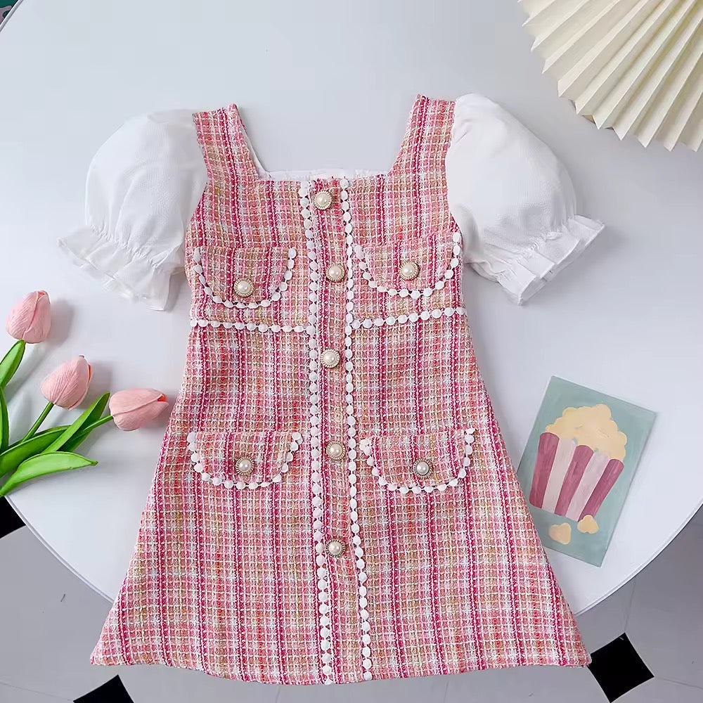 Classy Pink Tweed Princess Dress