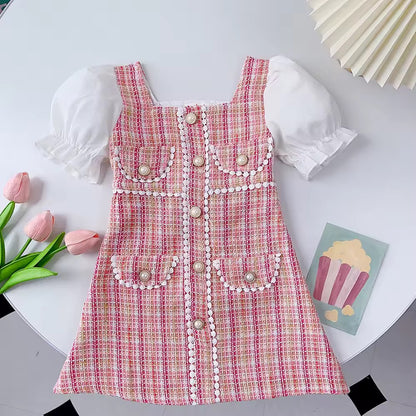 Classy Pink Tweed Princess Dress