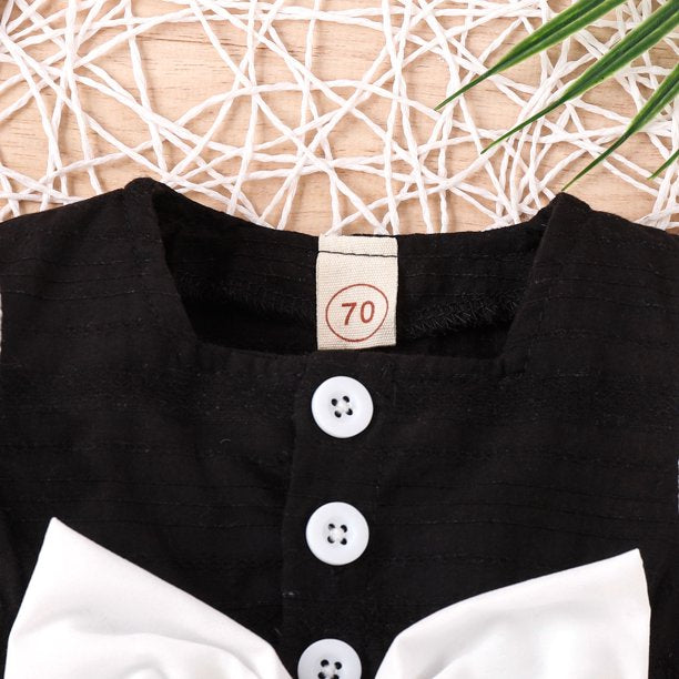 Elegant Black & White Baby Girl Romper with Large Bow Detail