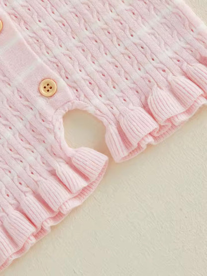Soft Pink Knit Ruffle Short-Sleeve Romper