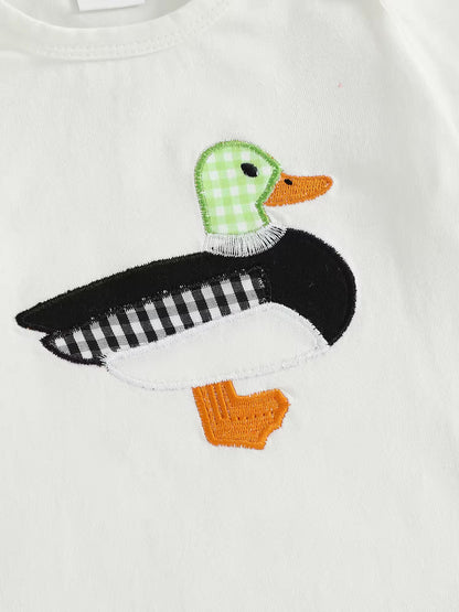 Baby Boy Duck Embroidery Set with Gingham Shorts