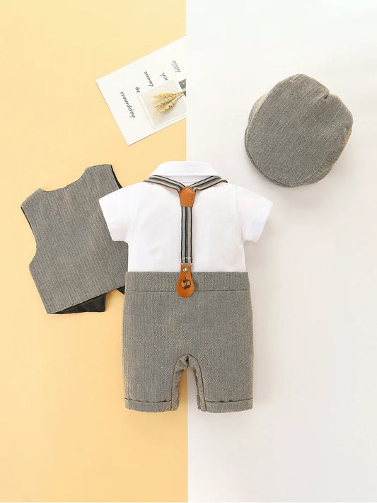 Classy Vintage Beige Formal Romper Set