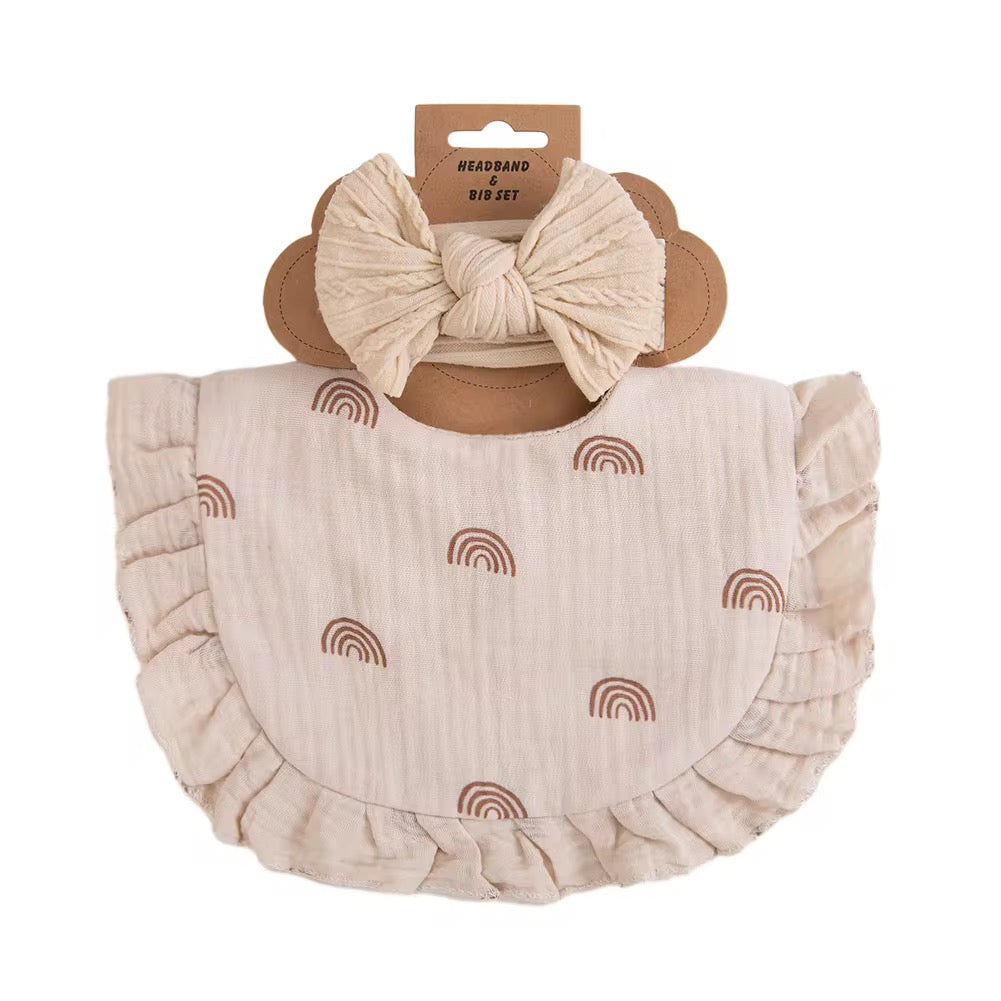 Ruffled Muslin Bib & Headband Set – Boho Rainbow