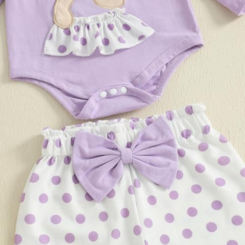 Purple Bear Romper & Polka Dot Pants Set