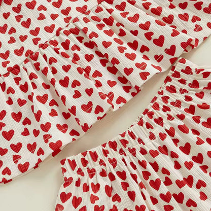 Red Hearts Print Top & Shorts Set