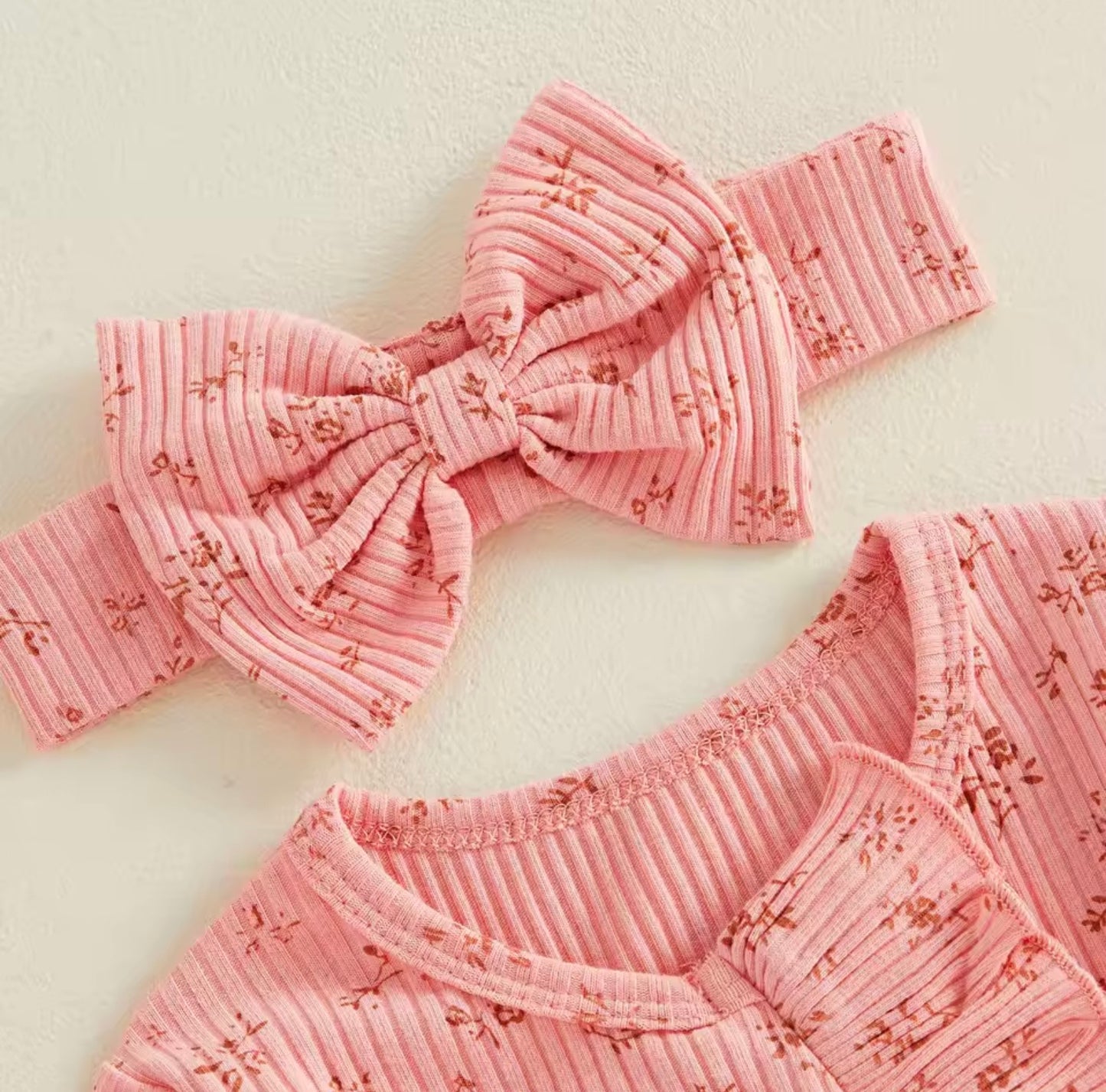 Soft Pink Floral Romper with Headband