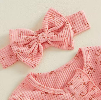 Soft Pink Floral Romper with Headband