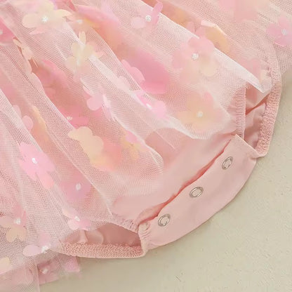 Newborn Girl Pink 3D Flower Party Romper with Bow Headband