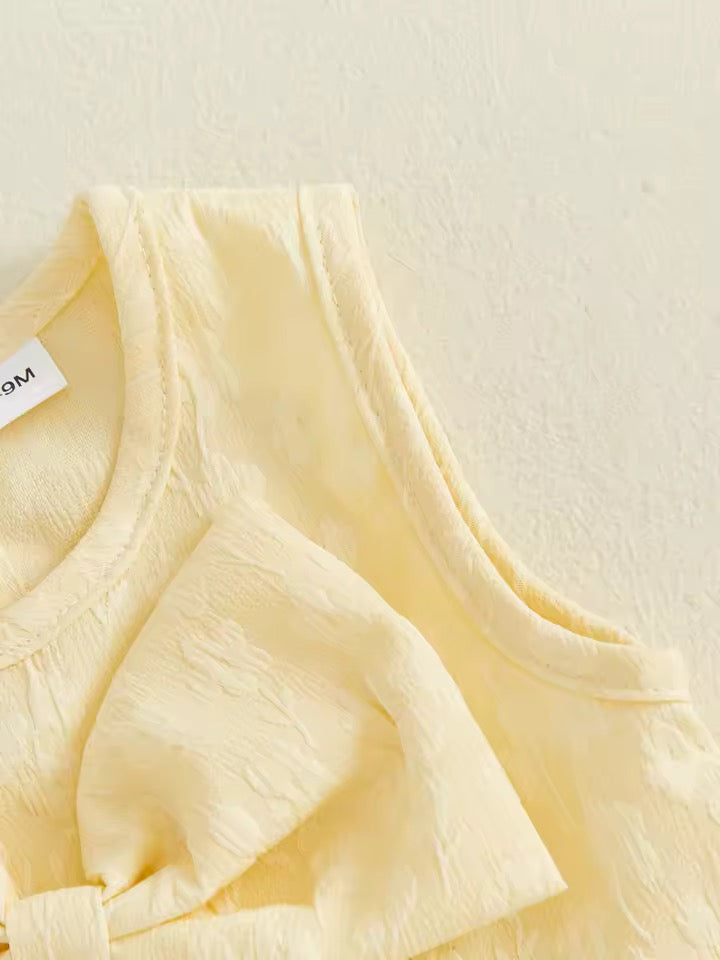 Soft Yellow Bow Sleeveless Summer Dress