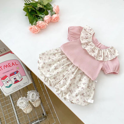 Pink Floral Top & Printed Shorts Set