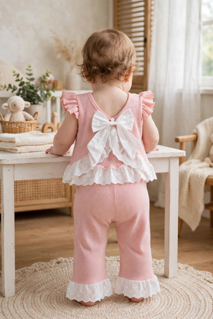 Ruffle Top with Removable Bow & Lace Pants