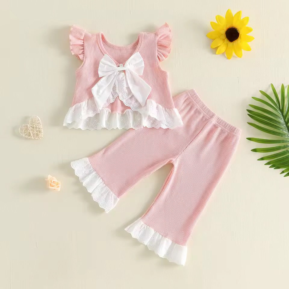 Ruffle Top with Removable Bow & Lace Pants