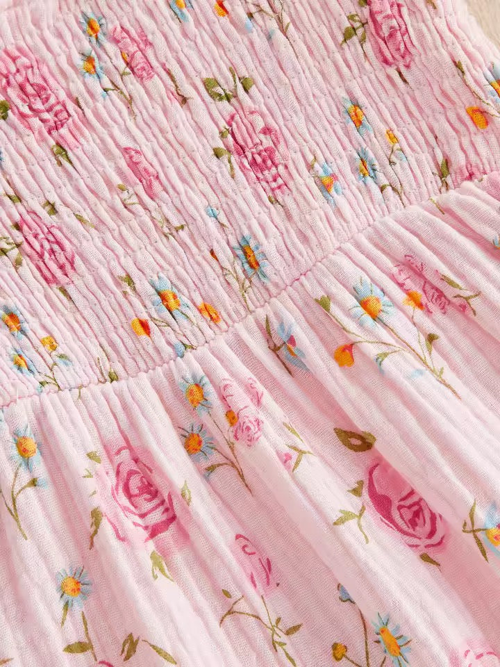 Soft Pink Floral Cotton Summer Dress