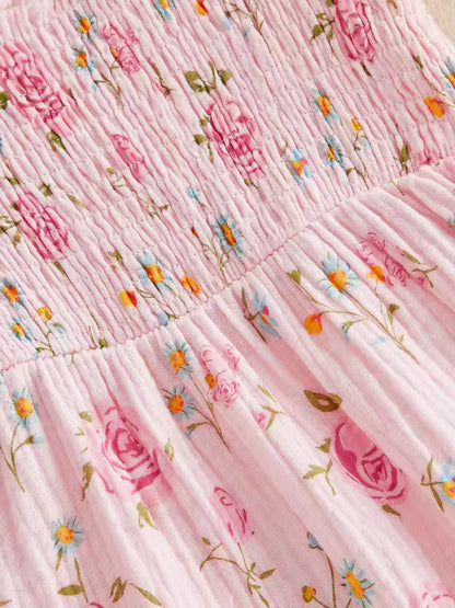 Soft Pink Floral Cotton Summer Dress
