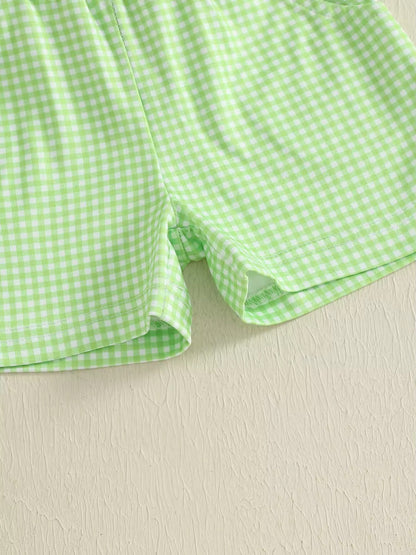 Baby Boy Duck Embroidery Set with Gingham Shorts