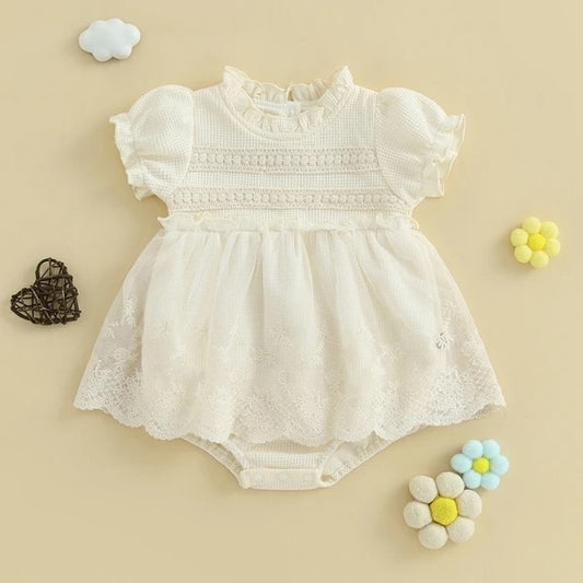 Off-White Lace Princess Romper Dress