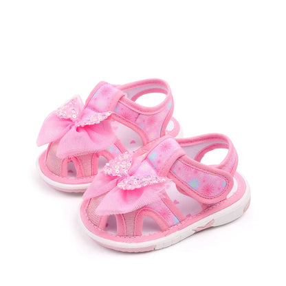 Pink Squeaky Floral Bow Baby Sandals