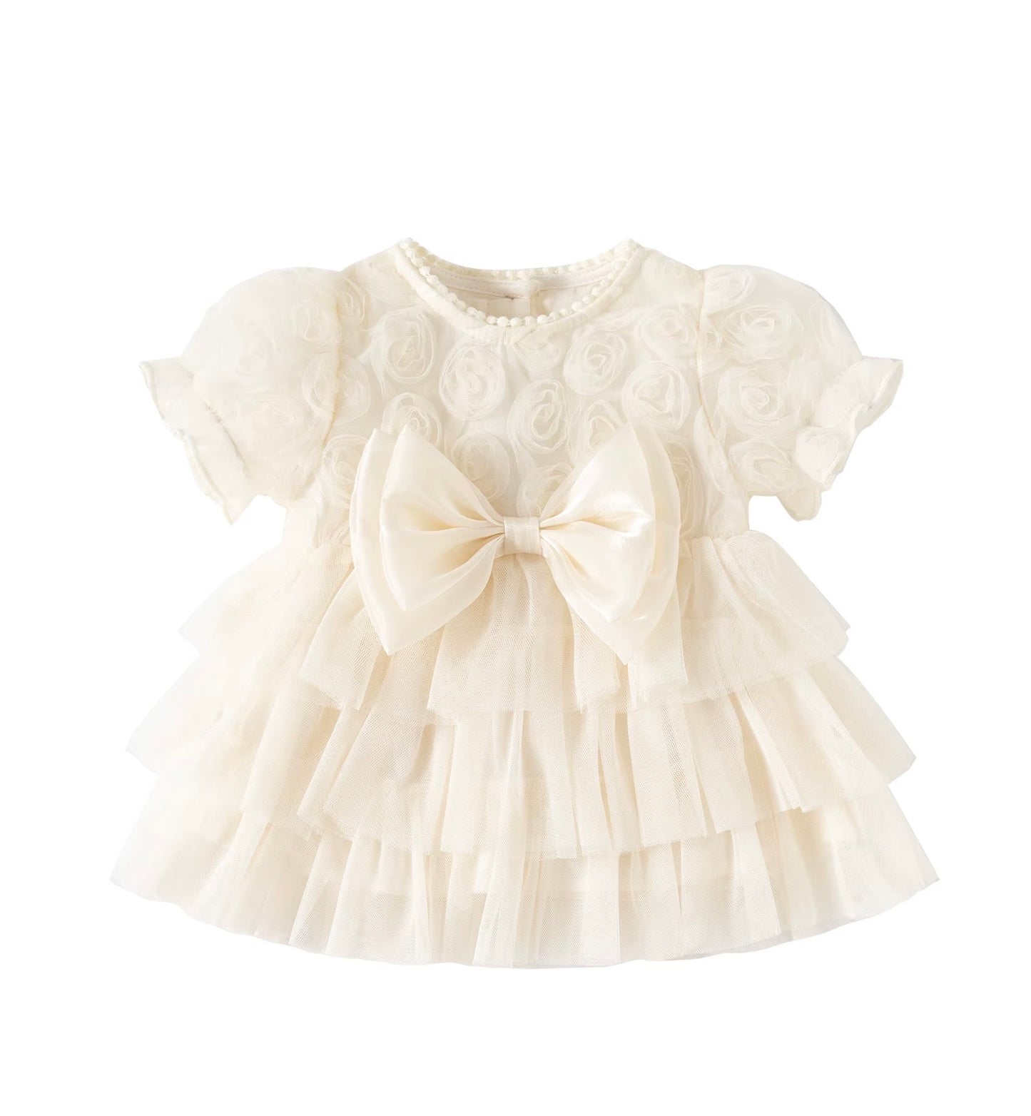 Beige 3D Floral Occasion Dress