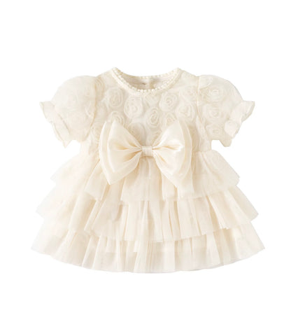 Beige 3D Floral Occasion Dress