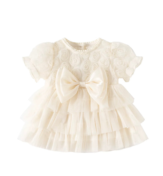 Beige 3D Floral Occasion Dress
