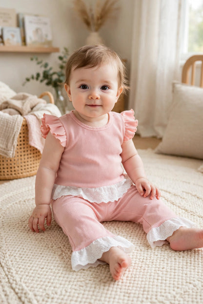 Ruffle Top with Removable Bow & Lace Pants
