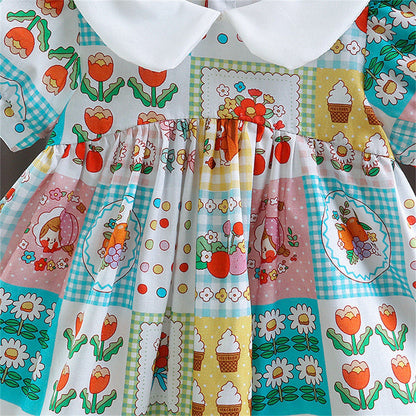 Baby Girl Vintage Patchwork Print Dress with Peter Pan Collar