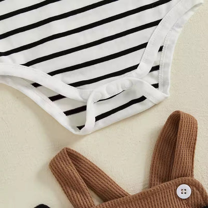 Striped Bodysuit, Overall & Matching Hat