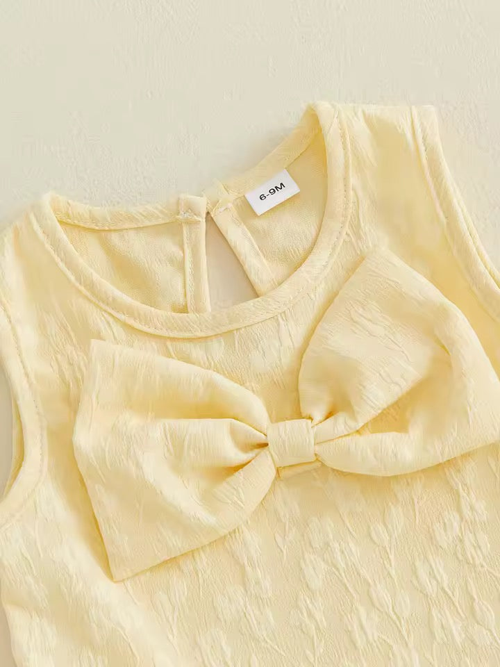 Soft Yellow Bow Sleeveless Summer Dress