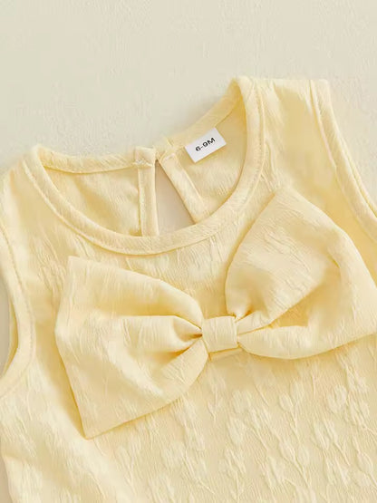 Soft Yellow Bow Sleeveless Summer Dress