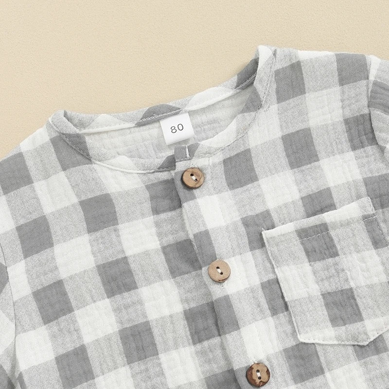 Baby Boy Grey Checkered Cotton Set