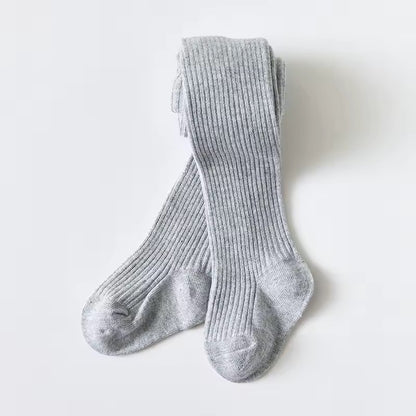 Soft Grey Fine-Ribbed Cotton Tights